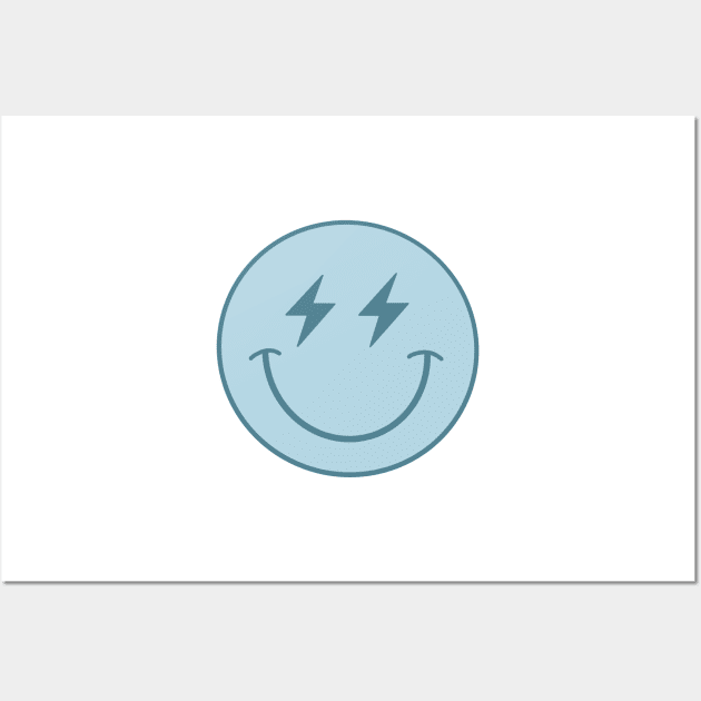 Blue lightning bolt smiley face Wall Art by trippyzipp